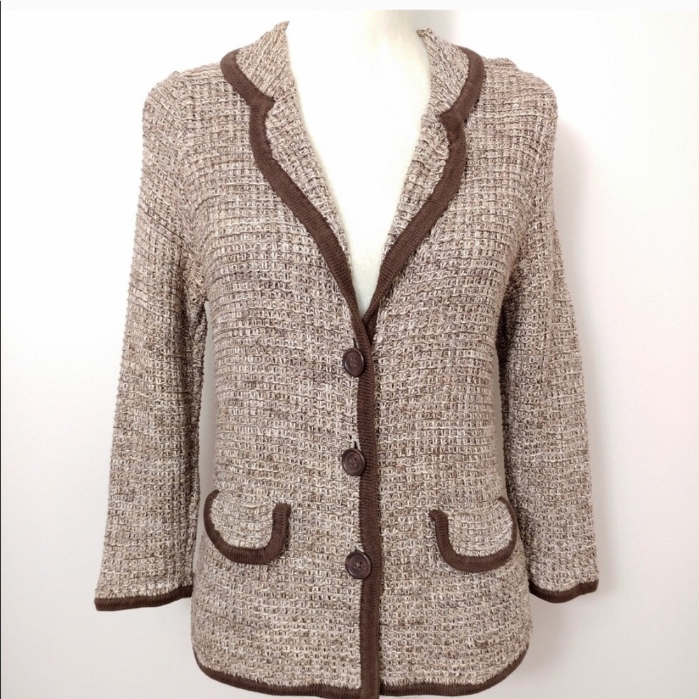 Caslon brown tan cotton cardigan large petite